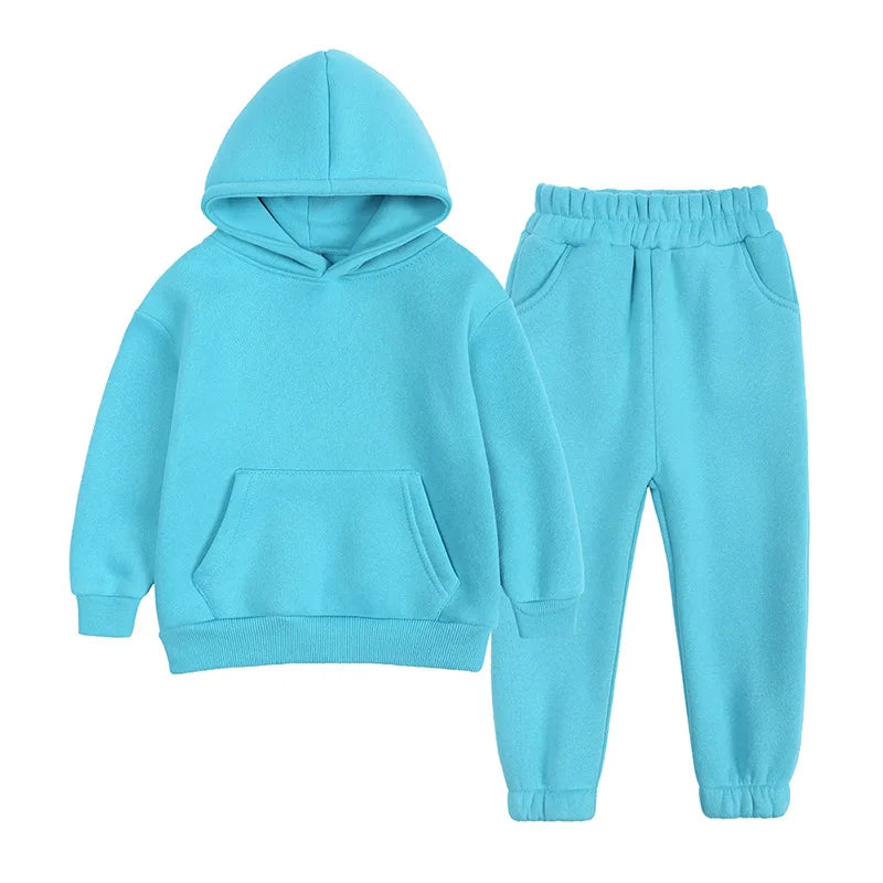 2-12 years old children's clothing winter new boys and girls' fleece sweater suit hooded Plush sportswear children's suit