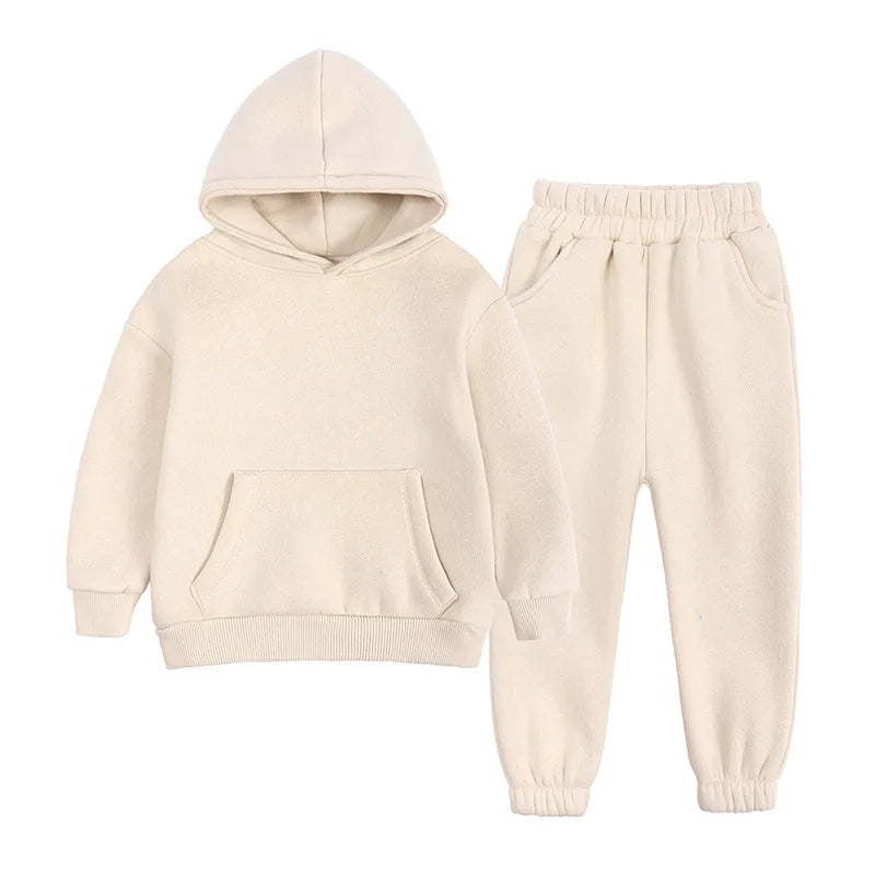 2-12 years old children's clothing winter new boys and girls' fleece sweater suit hooded Plush sportswear children's suit