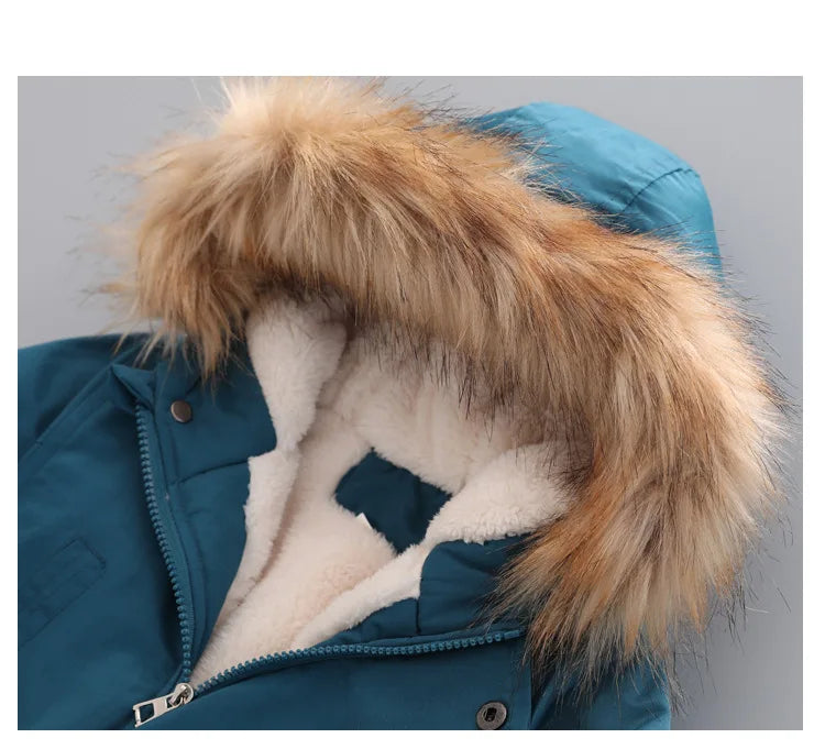 Boys Jacket 2-14 Years Old Resist The Severe Cold Heavy Thick Plus Velvet High Quality Long Hooded Coat For Kids Windbreaker