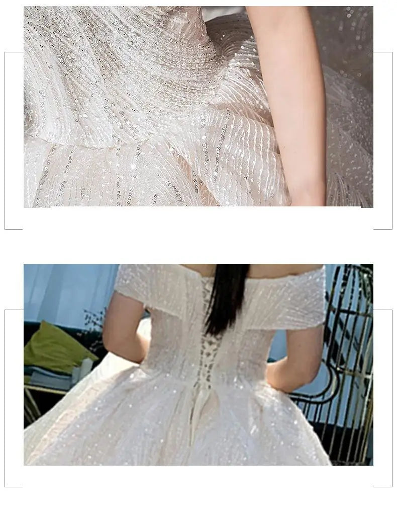 Ezkuntza Luxury Shiny Wedding Dress Sweetheart Bridal Gown Off The Shoulder Vestido De Noiva Robe De Mariee Customized