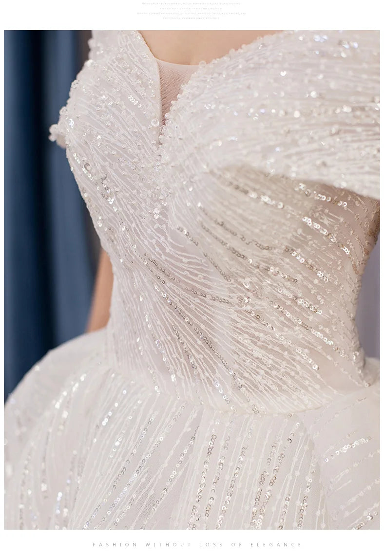 Ezkuntza Luxury Shiny Wedding Dress Sweetheart Bridal Gown Off The Shoulder Vestido De Noiva Robe De Mariee Customized