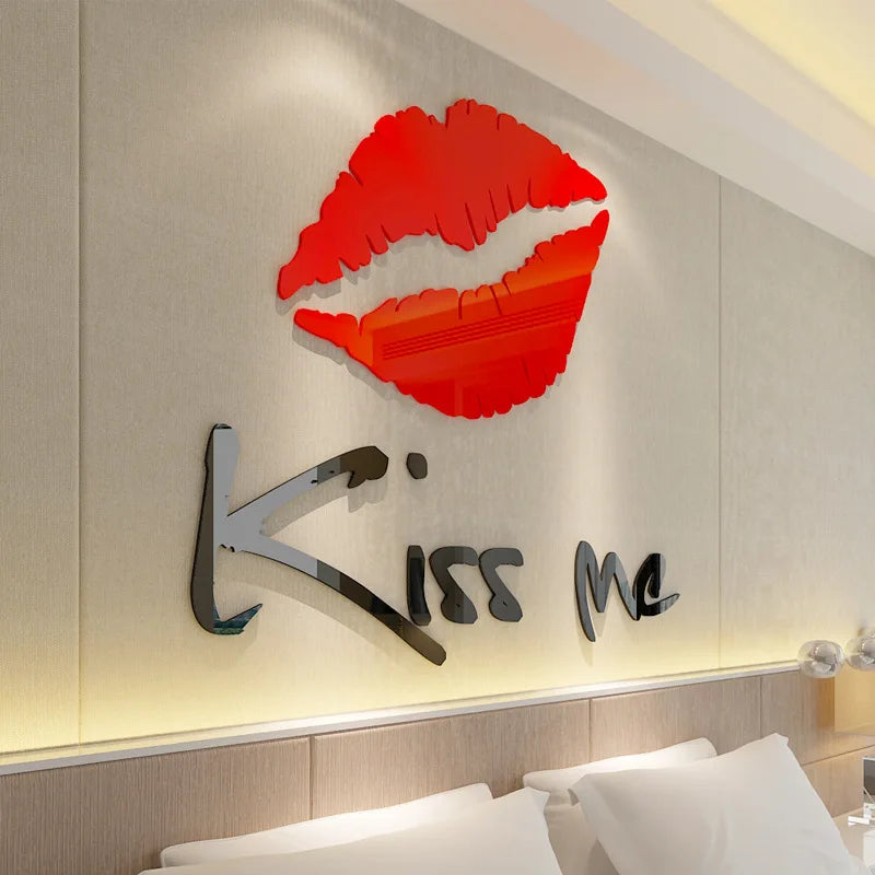 Kiss me Lips Acrylic Wall Stickers for Living Room, Bedroom, DIY Wall Stickers, Home Decor, Fashion Art, Ceramic Tile Stickers