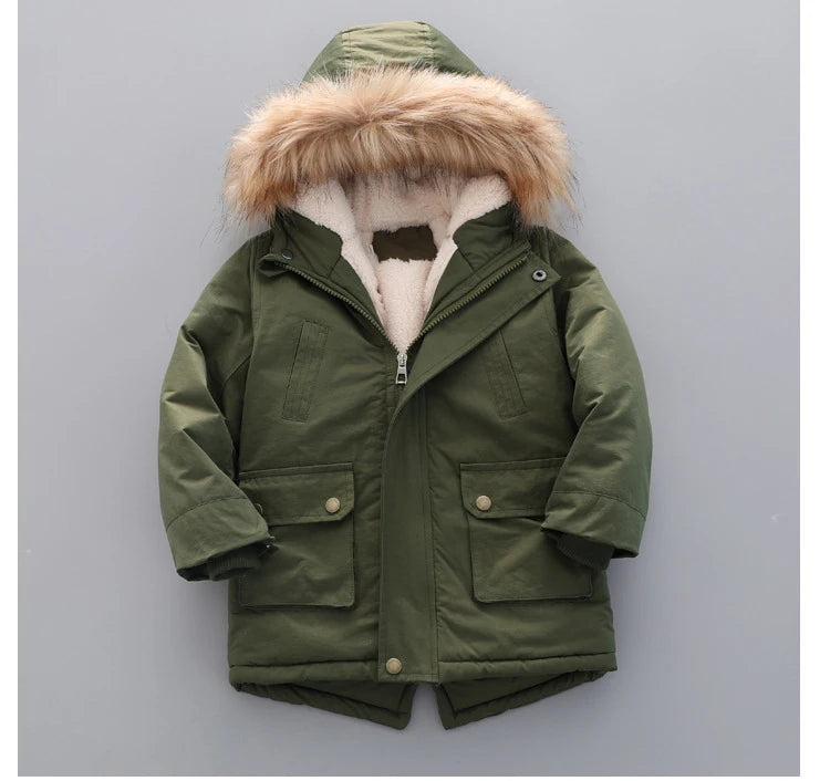 Boys Jacket 2-14 Years Old Resist The Severe Cold Heavy Thick Plus Velvet High Quality Long Hooded Coat For Kids Windbreaker