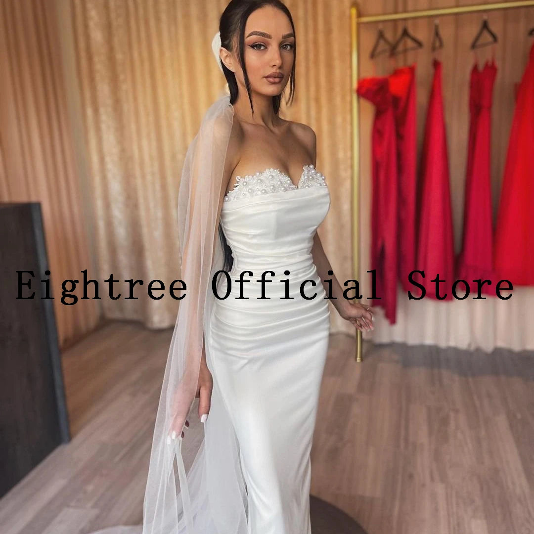 Eightree Sexy White Wedding Dresses Lace Sweetheart Detachable Train Bride Dress Mermaid Satin Wedding Evening Gowns Customized
