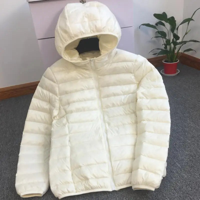 2022 Duck Ultra Light Down Jacket Women Winter Goose Feather Coat Thin Slim Warm Parka Hooded Outerwear Double Side Wear