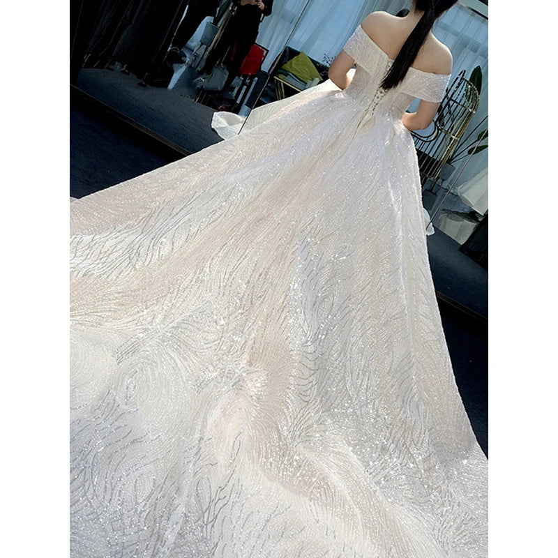 Ezkuntza Luxury Shiny Wedding Dress Sweetheart Bridal Gown Off The Shoulder Vestido De Noiva Robe De Mariee Customized