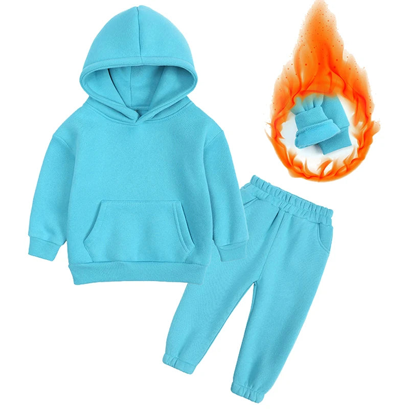 2-12 years old children's clothing winter new boys and girls' fleece sweater suit hooded Plush sportswear children's suit