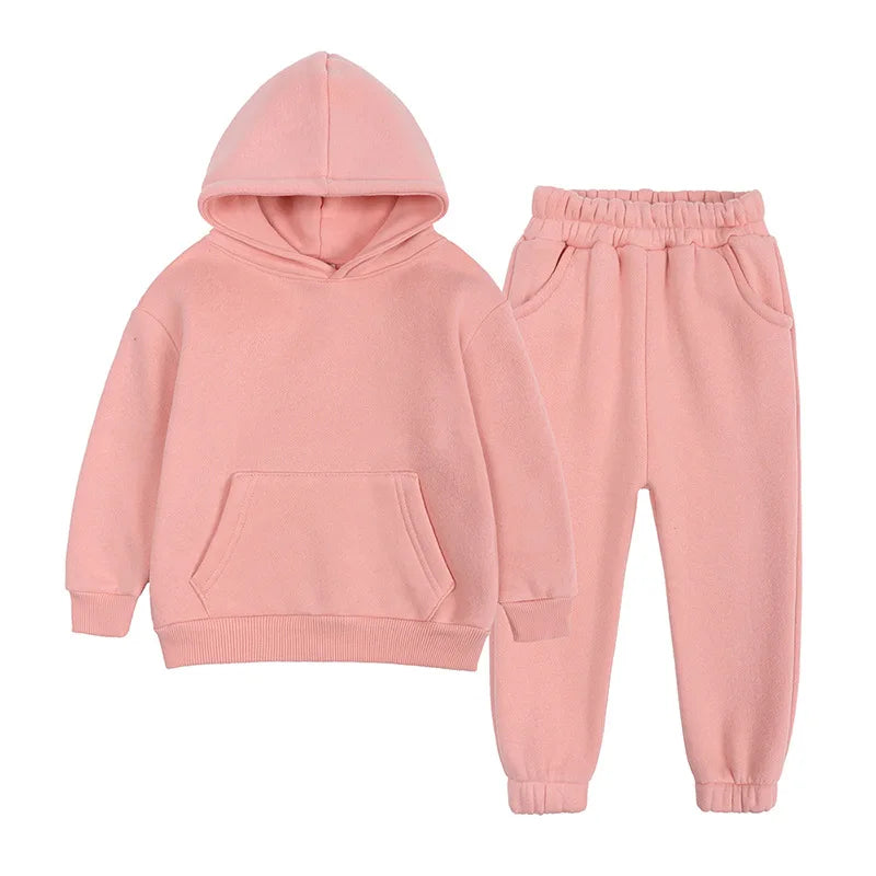 2-12 years old children's clothing winter new boys and girls' fleece sweater suit hooded Plush sportswear children's suit