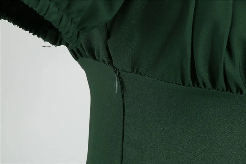 Women Vintage Dress Robe Elegant Party  Casual Office Midi Dress Femme Summer Puff Sleeve Square Collar Solid Red