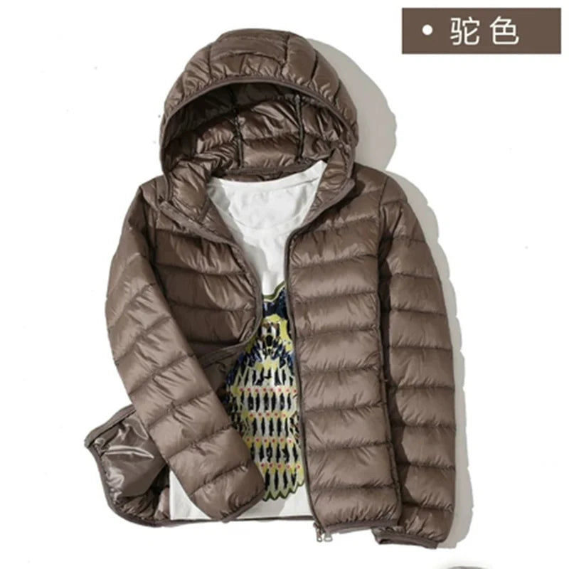 2022 Duck Ultra Light Down Jacket Women Winter Goose Feather Coat Thin Slim Warm Parka Hooded Outerwear Double Side Wear