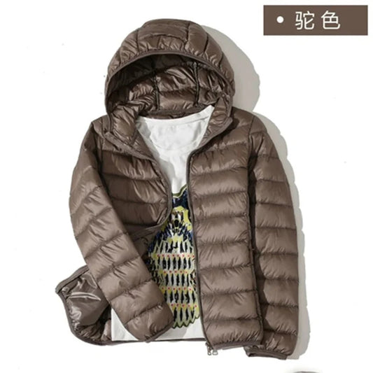 2022 Duck Ultra Light Down Jacket Women Winter Goose Feather Coat Thin Slim Warm Parka Hooded Outerwear Double Side Wear