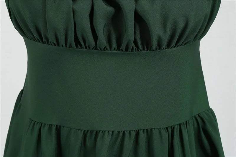 Women Vintage Dress Robe Elegant Party  Casual Office Midi Dress Femme Summer Puff Sleeve Square Collar Solid Red