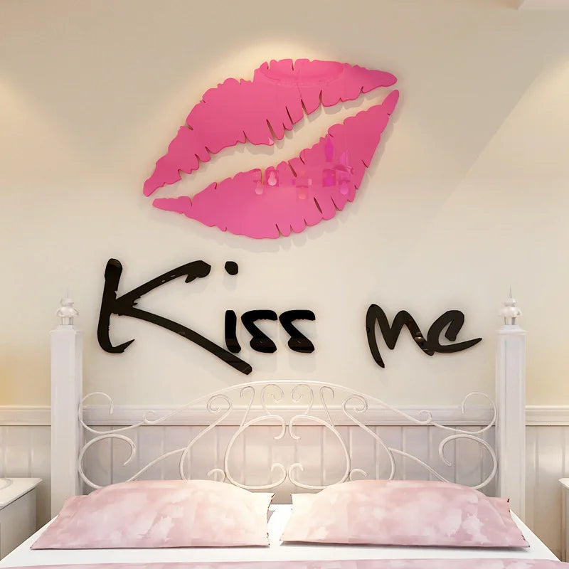 Kiss me Lips Acrylic Wall Stickers for Living Room, Bedroom, DIY Wall Stickers, Home Decor, Fashion Art, Ceramic Tile Stickers