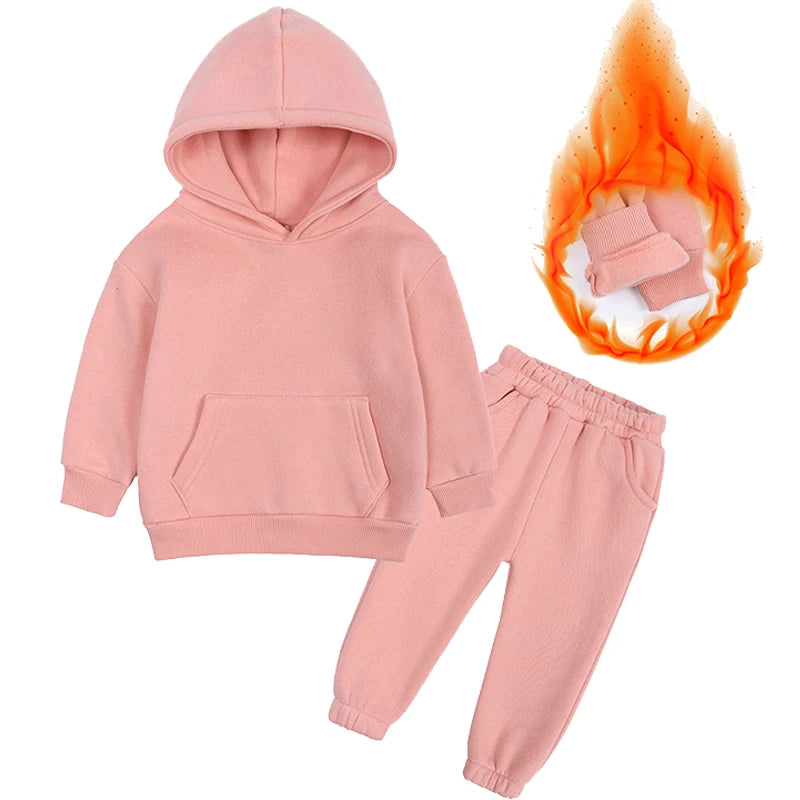 2-12 years old children's clothing winter new boys and girls' fleece sweater suit hooded Plush sportswear children's suit