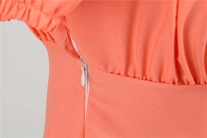 Women Vintage Dress Robe Elegant Party  Casual Office Midi Dress Femme Summer Puff Sleeve Square Collar Solid Red