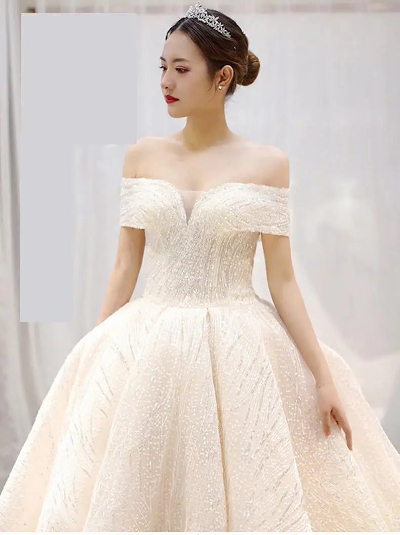 Ezkuntza Luxury Shiny Wedding Dress Sweetheart Bridal Gown Off The Shoulder Vestido De Noiva Robe De Mariee Customized