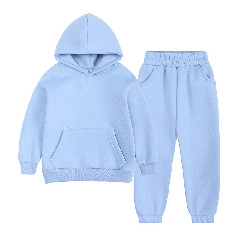 2-12 years old children's clothing winter new boys and girls' fleece sweater suit hooded Plush sportswear children's suit