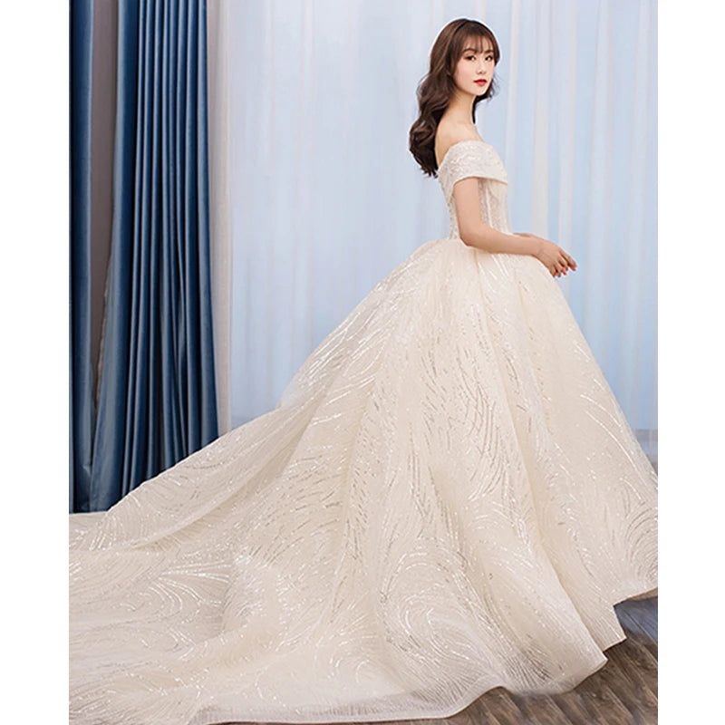 Ezkuntza Luxury Shiny Wedding Dress Sweetheart Bridal Gown Off The Shoulder Vestido De Noiva Robe De Mariee Customized