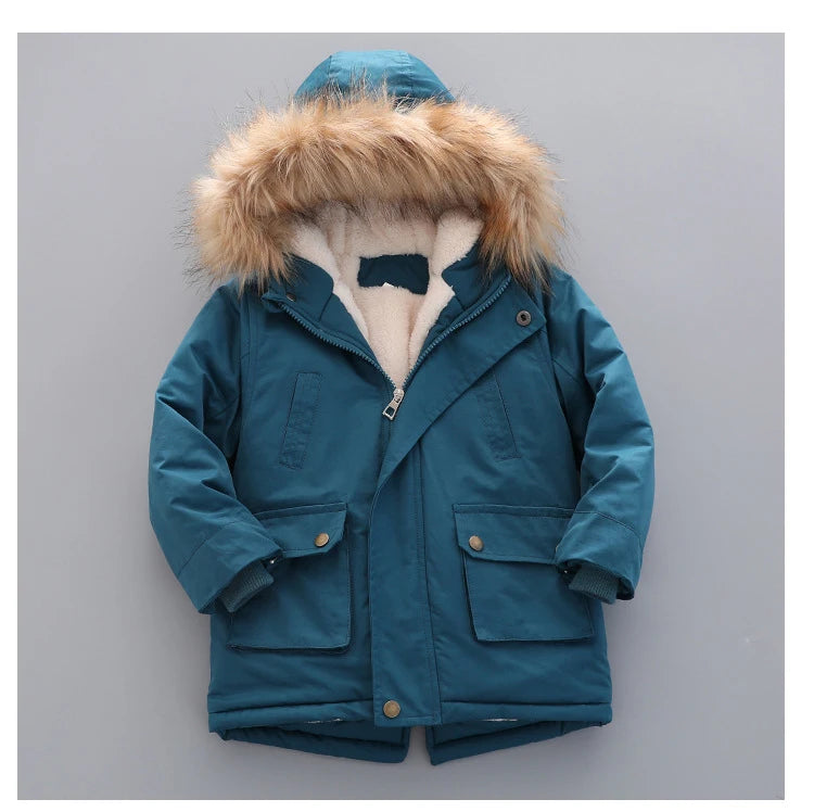 Boys Jacket 2-14 Years Old Resist The Severe Cold Heavy Thick Plus Velvet High Quality Long Hooded Coat For Kids Windbreaker