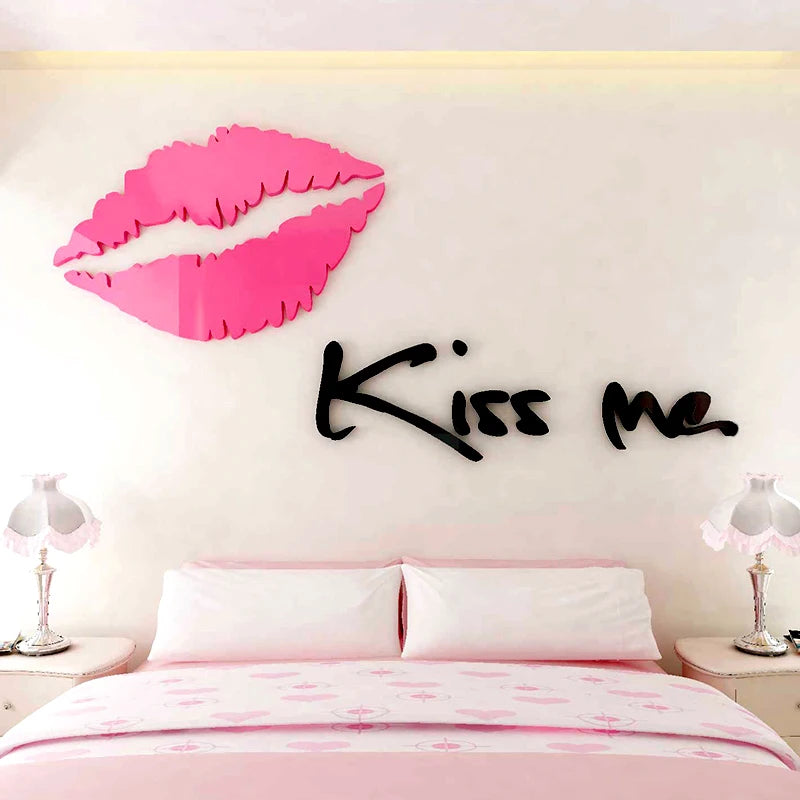 Kiss me Lips Acrylic Wall Stickers for Living Room, Bedroom, DIY Wall Stickers, Home Decor, Fashion Art, Ceramic Tile Stickers