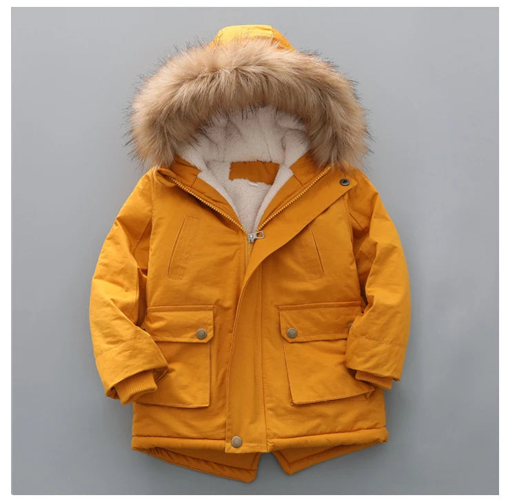 Boys Jacket 2-14 Years Old Resist The Severe Cold Heavy Thick Plus Velvet High Quality Long Hooded Coat For Kids Windbreaker