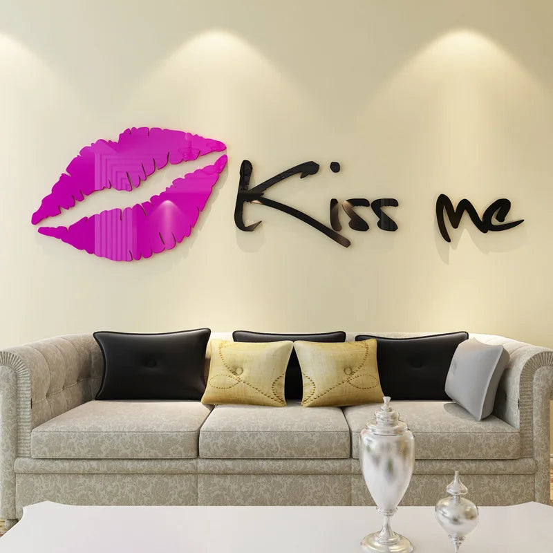 Kiss me Lips Acrylic Wall Stickers for Living Room, Bedroom, DIY Wall Stickers, Home Decor, Fashion Art, Ceramic Tile Stickers