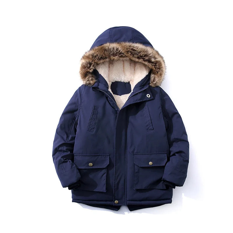 Boys Jacket 2-14 Years Old Resist The Severe Cold Heavy Thick Plus Velvet High Quality Long Hooded Coat For Kids Windbreaker