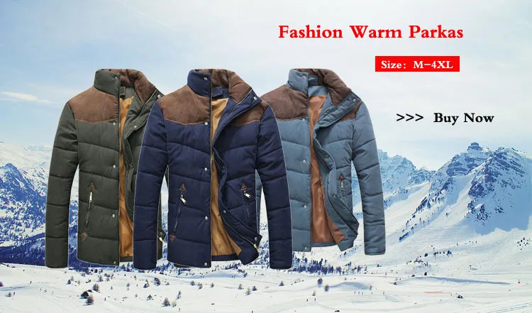 Winter Men's Warm Down Parkas Fashion Men Cotton Thermal Padded Coats Classic Men Stand Collar Windbreaker Warm Jackets Clothing