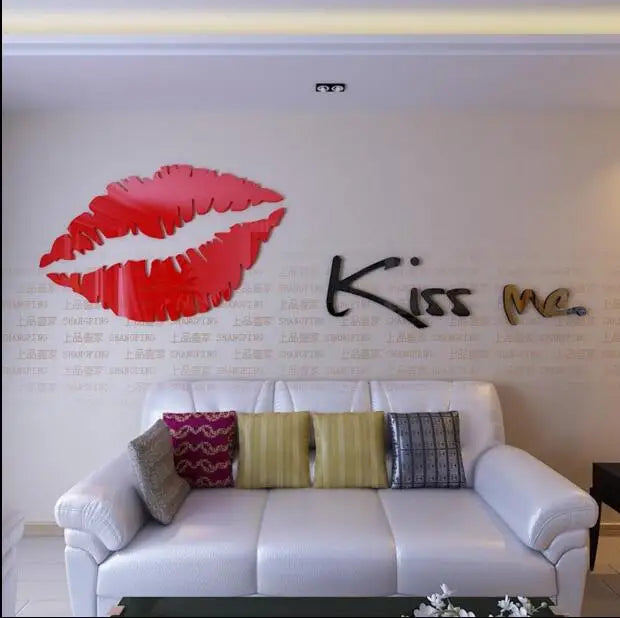 Kiss me Lips Acrylic Wall Stickers for Living Room, Bedroom, DIY Wall Stickers, Home Decor, Fashion Art, Ceramic Tile Stickers
