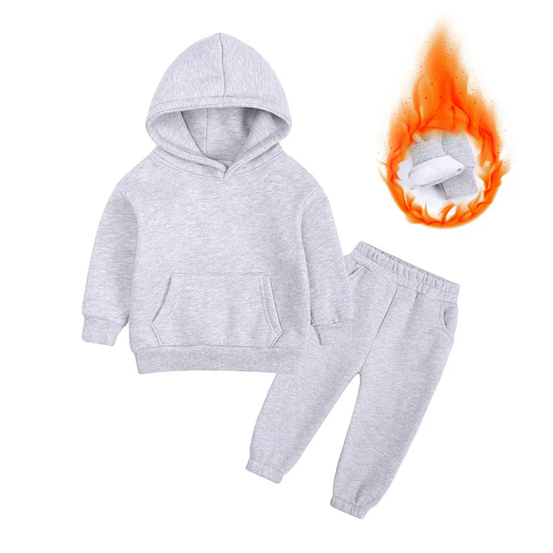 2-12 years old children's clothing winter new boys and girls' fleece sweater suit hooded Plush sportswear children's suit
