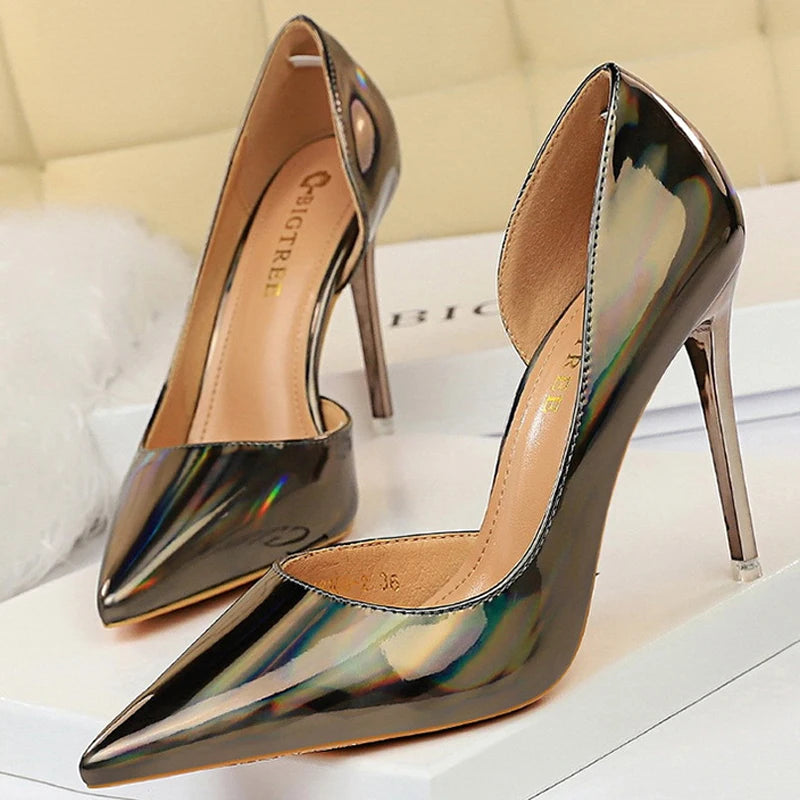 Patent Leather Woman Pumps BIGTREE Shoes New High Heels Shoes Sexy Women Heels Pointed Toe Women Basic Pump Heels Plus Size 43