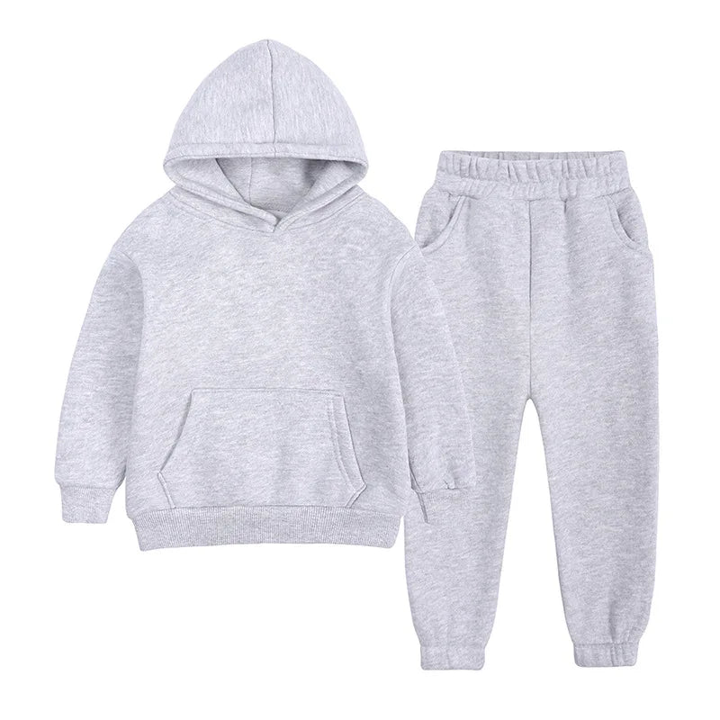 2-12 years old children's clothing winter new boys and girls' fleece sweater suit hooded Plush sportswear children's suit
