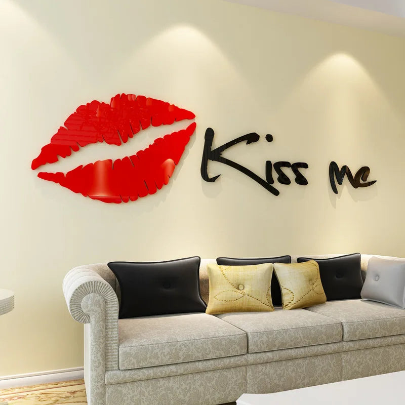 Kiss me Lips Acrylic Wall Stickers for Living Room, Bedroom, DIY Wall Stickers, Home Decor, Fashion Art, Ceramic Tile Stickers