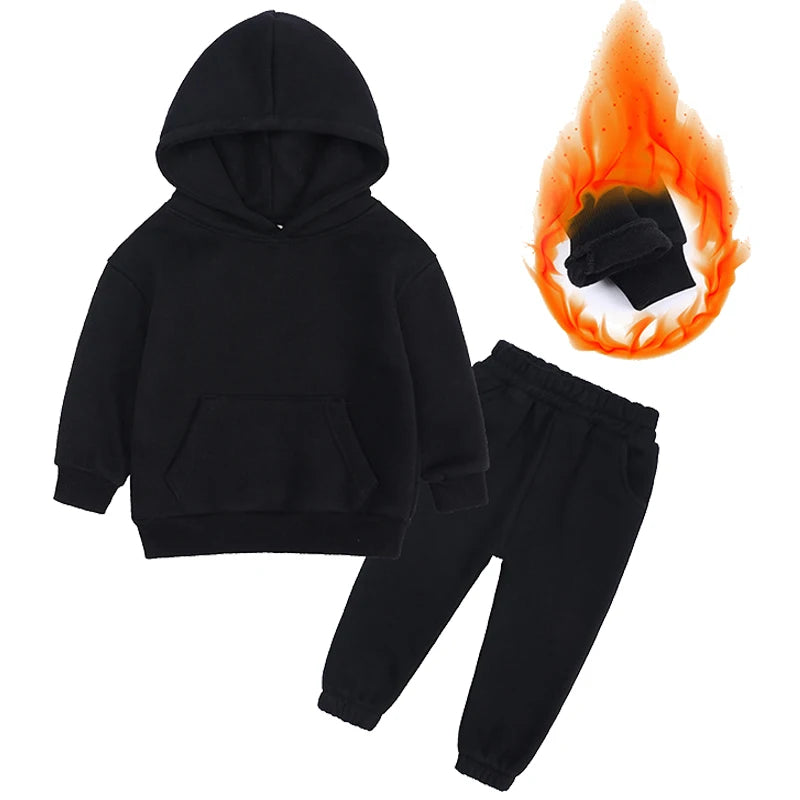 2-12 years old children's clothing winter new boys and girls' fleece sweater suit hooded Plush sportswear children's suit