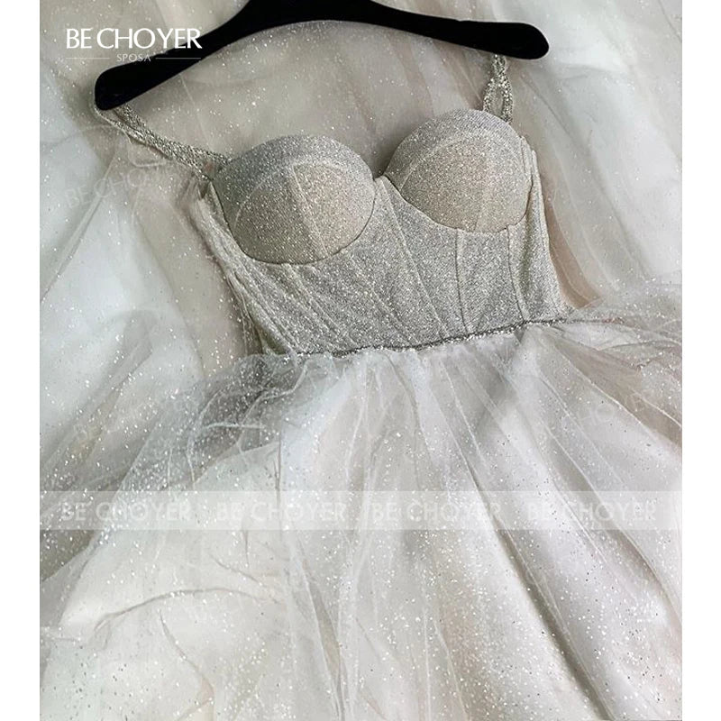 Wedding Dress Shiny Sleeveless A-Line Beach Beaded 2025 Boho Party Bride Gown Princess BECHOYER PT02 customized Vestido De Noiva