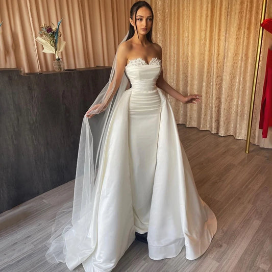 Eightree Sexy White Wedding Dresses Lace Sweetheart Detachable Train Bride Dress Mermaid Satin Wedding Evening Gowns Customized