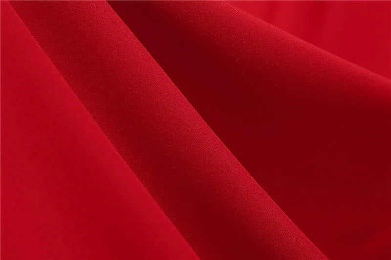 Women Vintage Dress Robe Elegant Party  Casual Office Midi Dress Femme Summer Puff Sleeve Square Collar Solid Red
