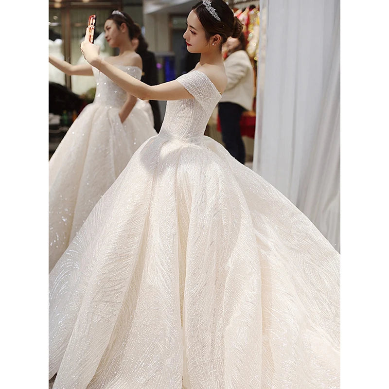 Ezkuntza Luxury Shiny Wedding Dress Sweetheart Bridal Gown Off The Shoulder Vestido De Noiva Robe De Mariee Customized