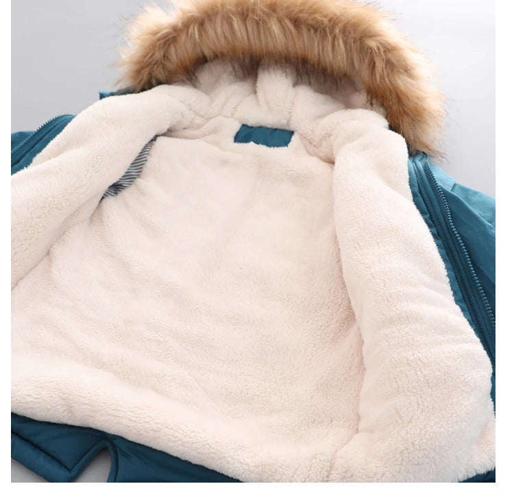 Boys Jacket 2-14 Years Old Resist The Severe Cold Heavy Thick Plus Velvet High Quality Long Hooded Coat For Kids Windbreaker