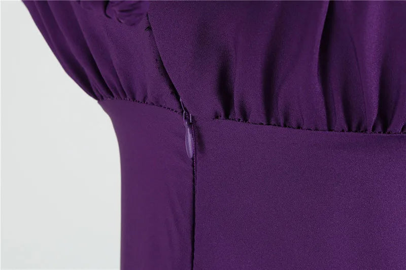 Women Vintage Dress Robe Elegant Party  Casual Office Midi Dress Femme Summer Puff Sleeve Square Collar Solid Red