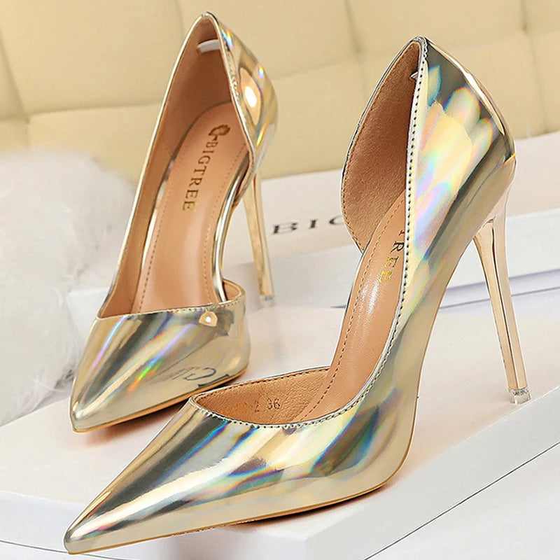 Patent Leather Woman Pumps BIGTREE Shoes New High Heels Shoes Sexy Women Heels Pointed Toe Women Basic Pump Heels Plus Size 43