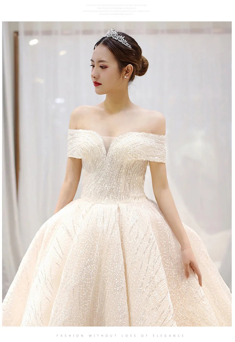 Ezkuntza Luxury Shiny Wedding Dress Sweetheart Bridal Gown Off The Shoulder Vestido De Noiva Robe De Mariee Customized