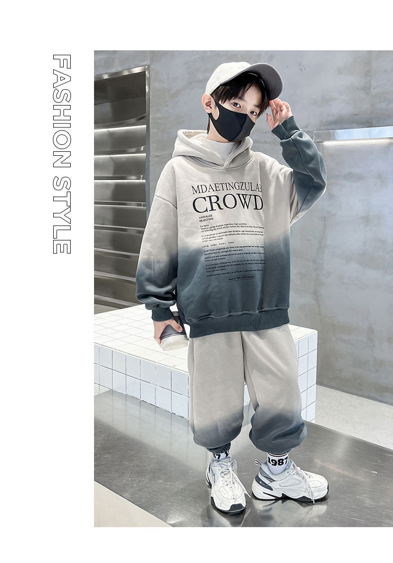 Teenage Boy Clothes Set Spring Letter Gradient Sweatshirt Pullover and Pants Suit Children's Boys Top and Bottom 2pcs Tracksuit