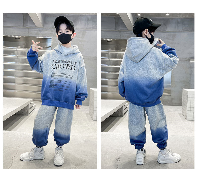 Teenage Boy Clothes Set Spring Letter Gradient Sweatshirt Pullover and Pants Suit Children's Boys Top and Bottom 2pcs Tracksuit