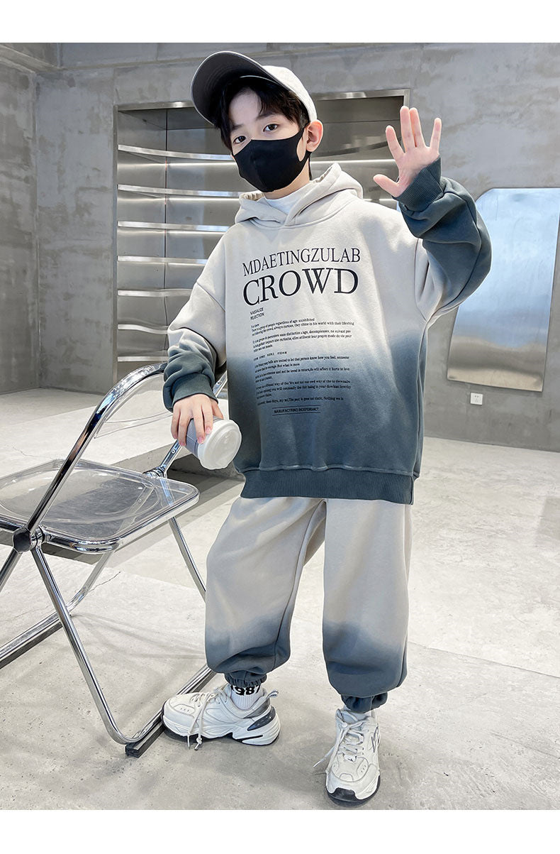 Teenage Boy Clothes Set Spring Letter Gradient Sweatshirt Pullover and Pants Suit Children's Boys Top and Bottom 2pcs Tracksuit