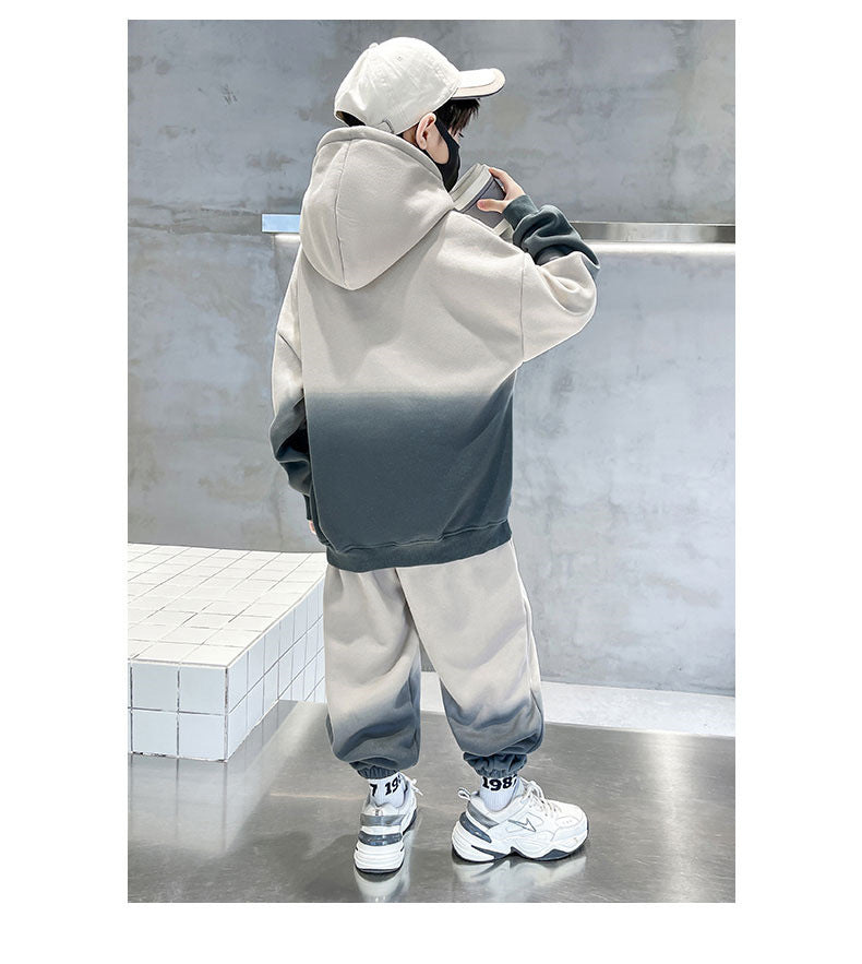 Teenage Boy Clothes Set Spring Letter Gradient Sweatshirt Pullover and Pants Suit Children's Boys Top and Bottom 2pcs Tracksuit