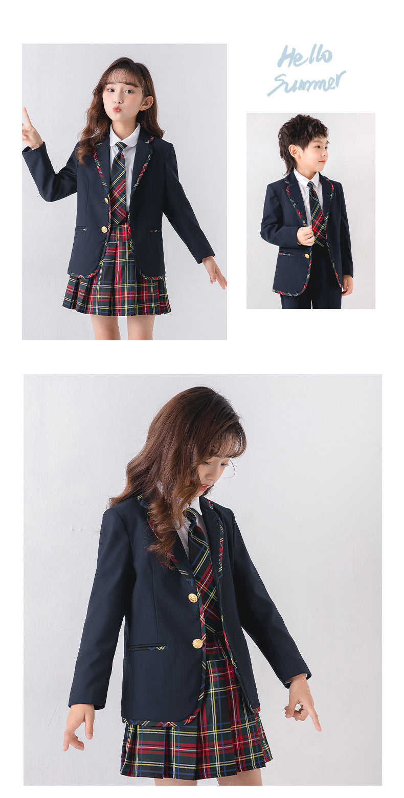 Boys School Uniform Girls Jacket Plaid Skirt Suits Children Formal Dress Toddler Student Clothes Sets Kids British Class Outfits