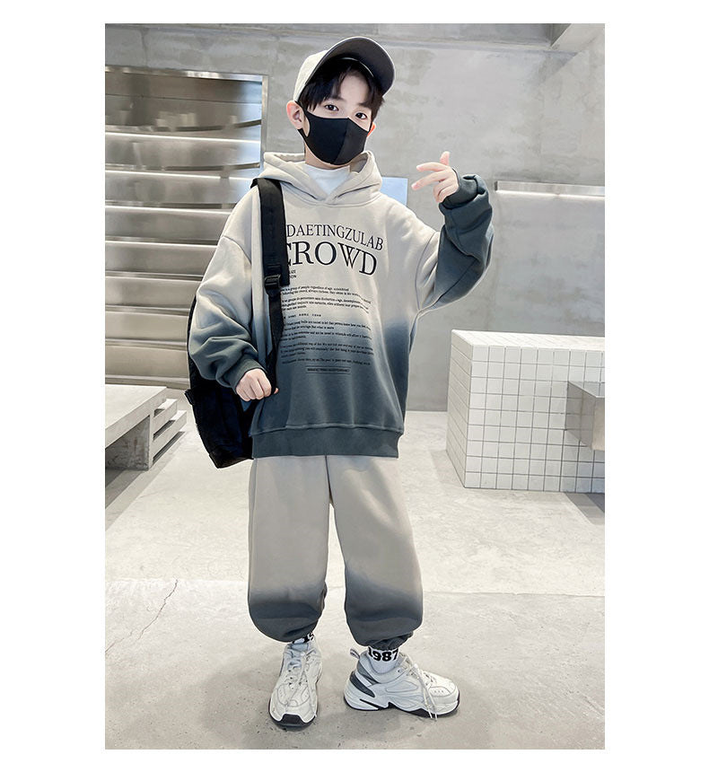 Teenage Boy Clothes Set Spring Letter Gradient Sweatshirt Pullover and Pants Suit Children's Boys Top and Bottom 2pcs Tracksuit