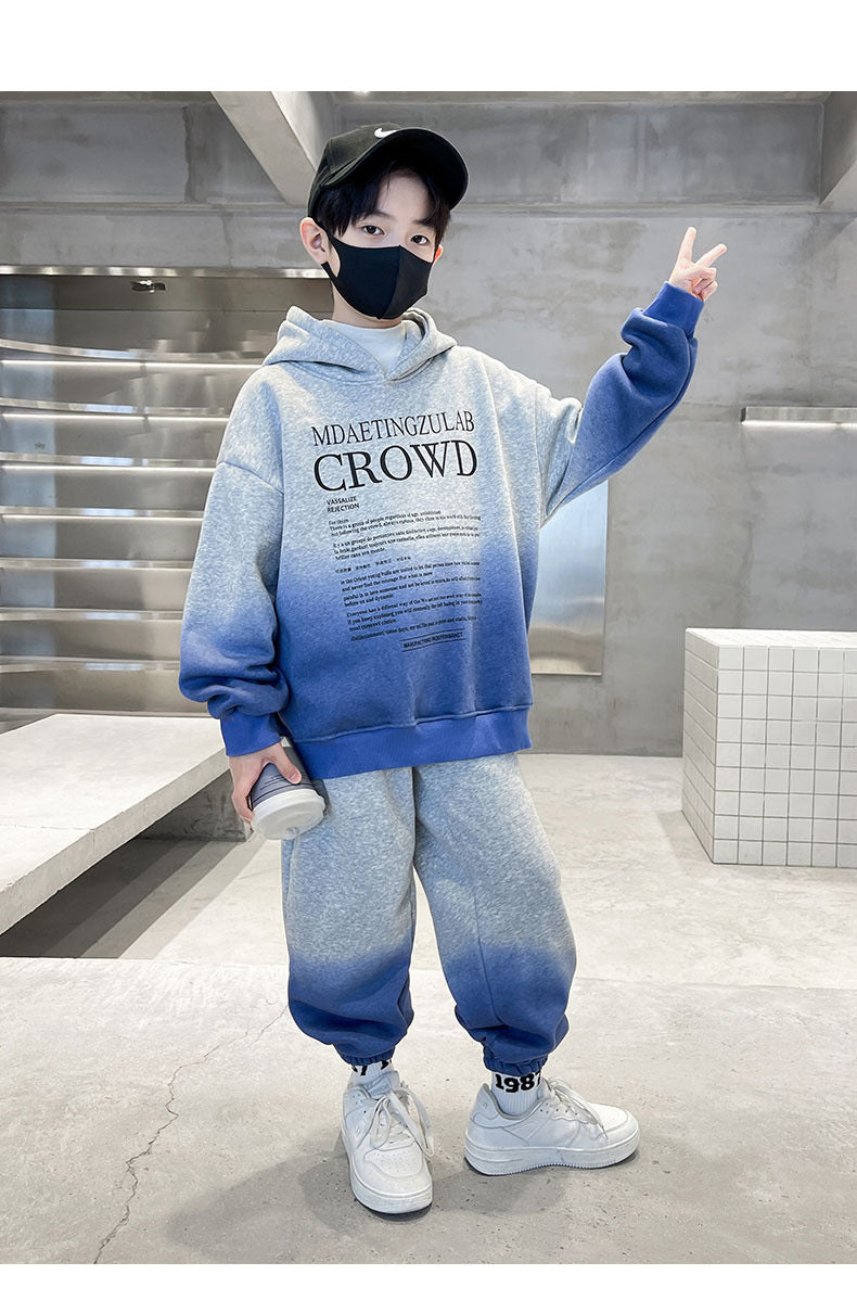 Teenage Boy Clothes Set Spring Letter Gradient Sweatshirt Pullover and Pants Suit Children's Boys Top and Bottom 2pcs Tracksuit