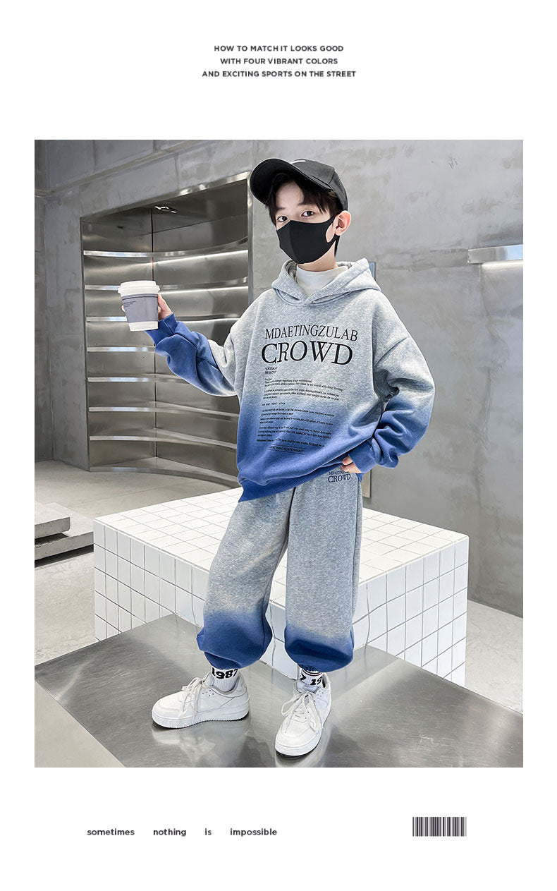 Teenage Boy Clothes Set Spring Letter Gradient Sweatshirt Pullover and Pants Suit Children's Boys Top and Bottom 2pcs Tracksuit
